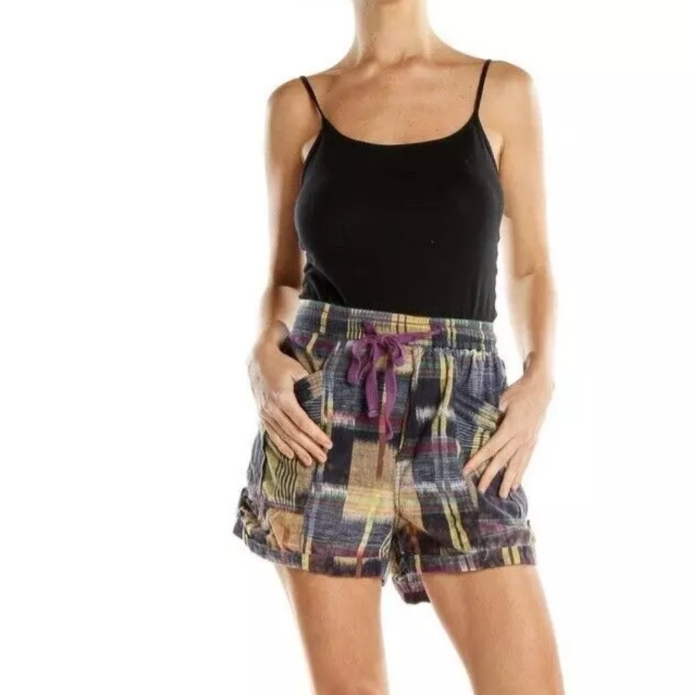 Pilcro Heirloom Tie-Dye Plaid Shorts Women's Blue Motif Anthropologie Size S